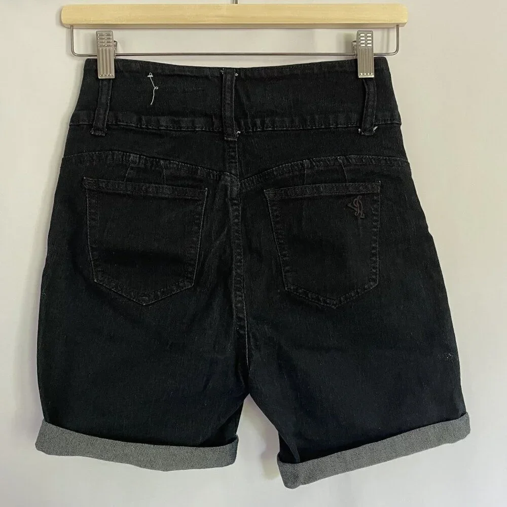 V.I.P. dark blue denim casual high rise summer shorts buttons pockets comfort